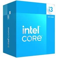 Blue Intel Core i3-14100F processor box with white text and 14th Gen label, featuring Intel logo and Smart Cache info.