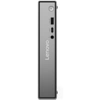 Black Lenovo ThinkCentre neo 50q Gen 5 Mini PC, slim vertical design, front USB ports, power button, Lenovo logo.