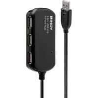 Black Lindy 12m USB 2.0 Active Extension Pro Hub with four USB ports and attached USB cable.