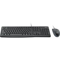 Black Logitech MK120 wired keyboard with numeric keypad and optical mouse, both featuring a sleek, compact design.