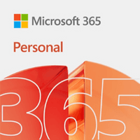 Microsoft 365 Personal Office Suite digital download card with colorful abstract design and Microsoft logo.