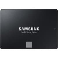 Black Samsung 870 EVO 2 TB SSD with white logo and small square detail on front.