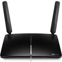 Black TP-Link dual band router with two antennas and sleek design.