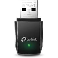 Black TP-Link AC1300 mini USB WiFi adapter with green LED indicator and silver USB connector.
