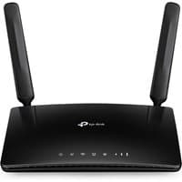 Black TP-Link N300 4G LTE WiFi router with dual antennas and LED indicators on the front panel.