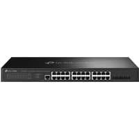 Black TP-Link 24-Port 2.5G Managed Switch with LED indicators and multiple Ethernet ports on the front panel.