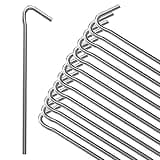 Galvanised metal tent pegs, 4mm x 9 inch, with hooked ends, silver finish, pack of 20, by ANSIO.