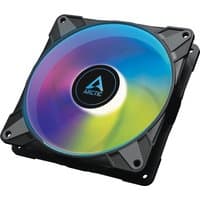 Black ARCTIC 140 mm fan with digital A-RGB lighting, semi-passive design, and central logo.