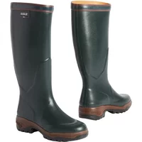 Dark green Aigle Parcours 2 boots with brown soles, knee-high design, and reinforced toe.
