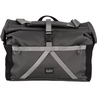 Dark grey Brompton Borough Roll Top Large Pannier Bag with buckle closure and front pocket straps.