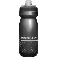 Black Camelbak Podium Bottle 600ml with a gray cap, ergonomic design, and dotted grip pattern.