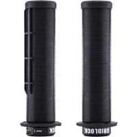 Black DMR Gridlock Grips with ribbed texture, flanged ends, and white logo on the base.