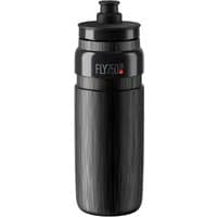 Black Elite Fly Tex water bottle with textured surface and red logo, featuring a push-pull nozzle.