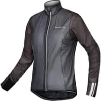 Black Endura FS260 Pro II women's cycling jacket with transparent sleeves, high collar, and reflective details.