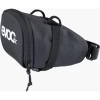 Black Evoc lightweight seat bag, 700ml capacity, with zip closure, adjustable straps, and white logo on the side.