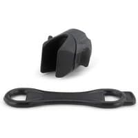 Black Exposure Aero Seatpost Bracket with sleek design, featuring a rubber strap for Boost R Rear Light attachment.