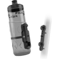 Clear Fidlock TWIST Bottle Kit Bike 600ml with black cap and mount, featuring a secure magnetic attachment system.