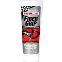 Finish Line Fiber Grip gel, 50ml tube, white cap, black and red label with bike component graphic.
