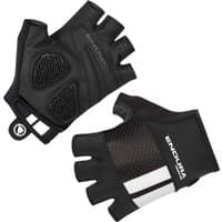Black FS260 Aerogel Mitts by Endura, fingerless cycling gloves with mesh panels, white stripes, and padded palms.