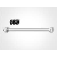 Silver Garmin E-hru xle skewer 10 mm with hexagonal ends and two black spacers by Tacx.