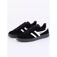 Black and white Gola Viper trainers with gum sole, lace-up design, and signature side stripes, size 10.