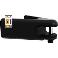 Black Hiplok Airlok wall-mounted lock and hanger with a rectangular design and secure locking mechanism.