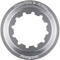 Silver Hope Centre Lock Disc Lockring with engraved text "TIGHTEN 40Nm" and gear-like inner edge.