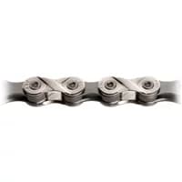 KMC X11 silver bike chain with 118 links, 11-speed, featuring interlocking plates and smooth finish.