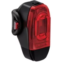 Black Lezyne KTV Drive+ rear bike light with a red lens and compact design, featuring a clip attachment.
