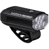 Satin black Lezyne Micro Drive Pro 1000+ front bike light with ribbed casing and multiple LED bulbs.