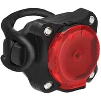 Black Lezyne Zecto Drive Max 400+ rear light with red lens, four silver screws, and a rubber mounting strap.