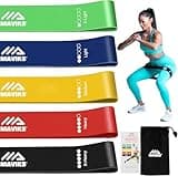 Set of 5 MAVIKS resistance bands in green, blue, yellow, red, black with carry bag and exercise guide.