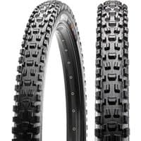 Black Maxxis Assegai MTB tyre, 29" x 2.50", with aggressive tread pattern, foldable design, and MaxxGrip compound.