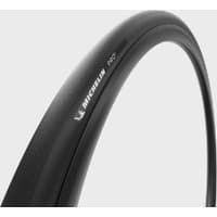 Black Michelin Pro 5 Tubeless Ready 700c road bike tyre with smooth tread and white logo on the side.