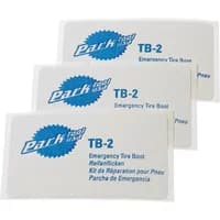 Park Tool TB-2 Emergency Tyre Boot, white patch with blue logo and text, set of three patches.