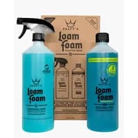 Peaty's LoamFoam Starter Pack with blue spray bottle, refill bottle, and brown box packaging.