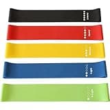 Set of five colorful resistance bands in black, red, yellow, blue, and green with RAM branding, includes carry case.
