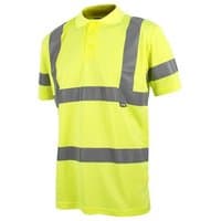 Yellow hi-vis polo shirt with grey reflective stripes, short sleeves, and a collar, size M (40in).