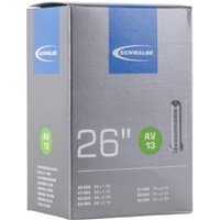 Schwalbe AV13 26" MTB inner tube box, gray with blue logo, Schrader valve image on front.