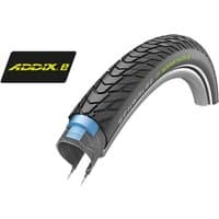 Black Schwalbe Marathon E-Plus tyre, 27.5" x 2.00", with Addix Smart DualGuard technology and reflective sidewall.