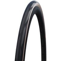 Black Schwalbe Pro One Super Race folding tyre with sleek tread pattern and 28" size.
