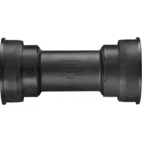 Black Shimano BB92 Road PressFit Bottom Bracket with cylindrical shape and wide flanges on both ends.