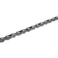 Shimano CN-E6070 9-speed chain, silver with black inner links and smooth, durable finish for cycling.