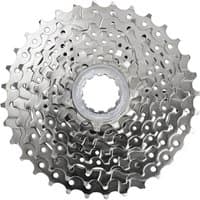Shimano CS-HG50 8-Speed Cassette, silver with 11-30T gear range, stacked sprockets with intricate cutouts.