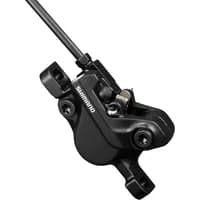 Black Shimano Deore MT500 disc brake caliper with sleek design and visible mounting holes.