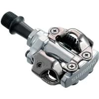 Black Shimano PD-M540 MTB SPD pedal with silver clipless mechanism and durable spindle.