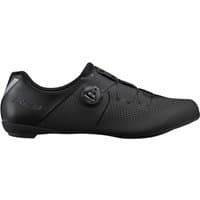Black Shimano RC3 road cycling shoe with BOA dial closure and perforated upper design.