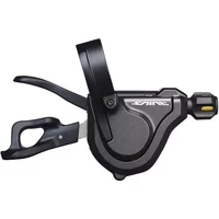 Black Shimano Saint M820 10-speed shifter with ergonomic levers and textured grip.