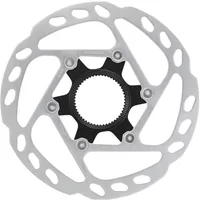 Silver Shimano SM-RT64 SLX Deore rotor with black internal lockring and cut-out design.