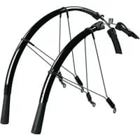 Black SKS Race Blade Long Mudguard with curved design, adjustable straps, and sleek finish for bicycle protection.
